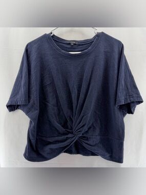 Joe’s Women’s Navy Twist-Front Short Sleeve Draped Top Size Large